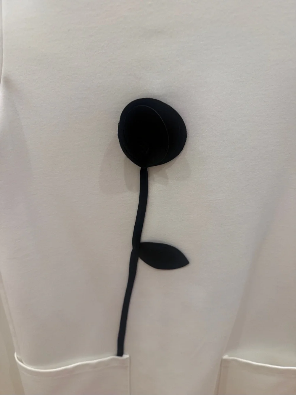 Zara White Short-Sleeve Dress Top with Black Flower Appliqué